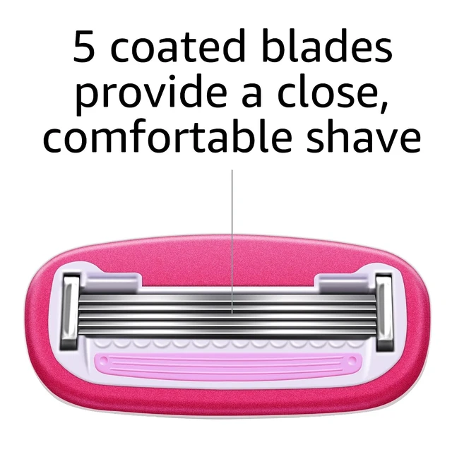 Alt view image 3 of 7 - Amazon Basics Women's 5-Blade Razor for Smooth Close Shave, Fits Amazon Basics & Venus Handles, Includes 1 Handle, 2 Cartridges & 1 Shower Hanger