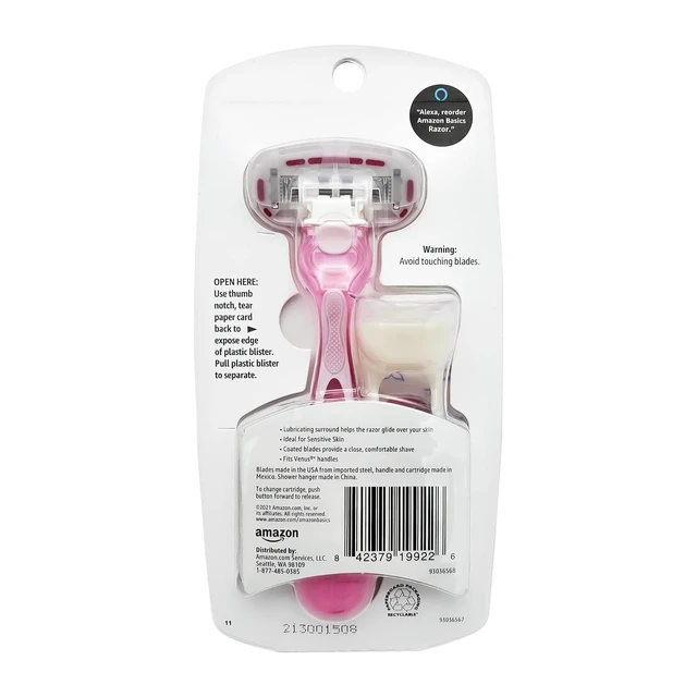 Alt view image 7 of 7 - Amazon Basics Women's 5-Blade Razor for Smooth Close Shave, Fits Amazon Basics & Venus Handles, Includes 1 Handle, 2 Cartridges & 1 Shower Hanger