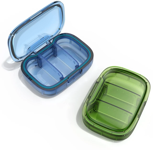 Main image of 2 Pack 3 Compartment Small Pill Box, Moisture Proof Travel Organizer for Pocket Purse, Portable Medicine Vitamin Container, Fish Oil and Supplement Storage