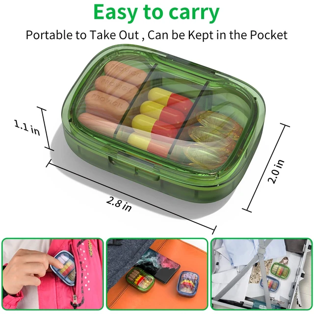 Alt view image 2 of 6 - 2 Pack 3 Compartment Small Pill Box, Moisture Proof Travel Organizer for Pocket Purse, Portable Medicine Vitamin Container, Fish Oil and Supplement Storage