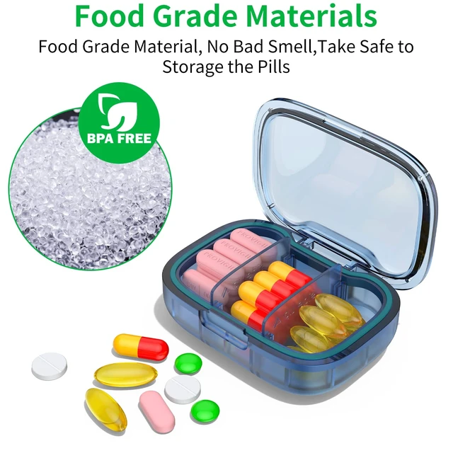 Alt view image 5 of 6 - 2 Pack 3 Compartment Small Pill Box, Moisture Proof Travel Organizer for Pocket Purse, Portable Medicine Vitamin Container, Fish Oil and Supplement Storage