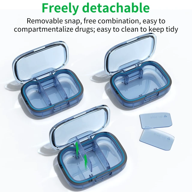 Alt view image 3 of 6 - 2 Pack 3 Compartment Small Pill Box, Moisture Proof Travel Organizer for Pocket Purse, Portable Medicine Vitamin Container, Fish Oil and Supplement Storage