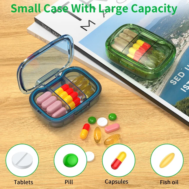 Alt view image 4 of 6 - 2 Pack 3 Compartment Small Pill Box, Moisture Proof Travel Organizer for Pocket Purse, Portable Medicine Vitamin Container, Fish Oil and Supplement Storage