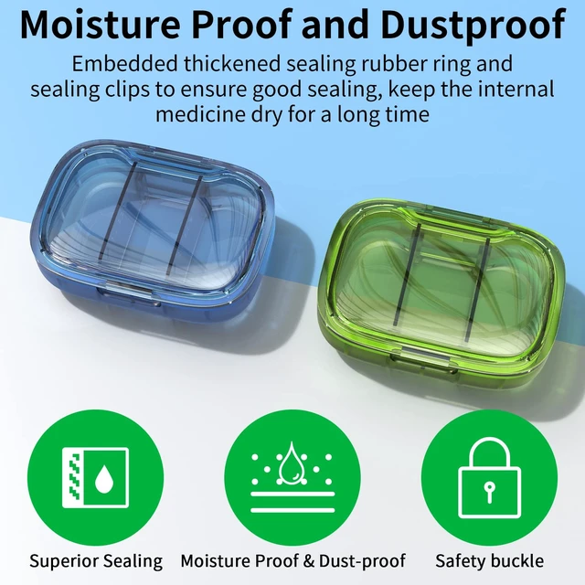 Alt view image 6 of 6 - 2 Pack 3 Compartment Small Pill Box, Moisture Proof Travel Organizer for Pocket Purse, Portable Medicine Vitamin Container, Fish Oil and Supplement Storage