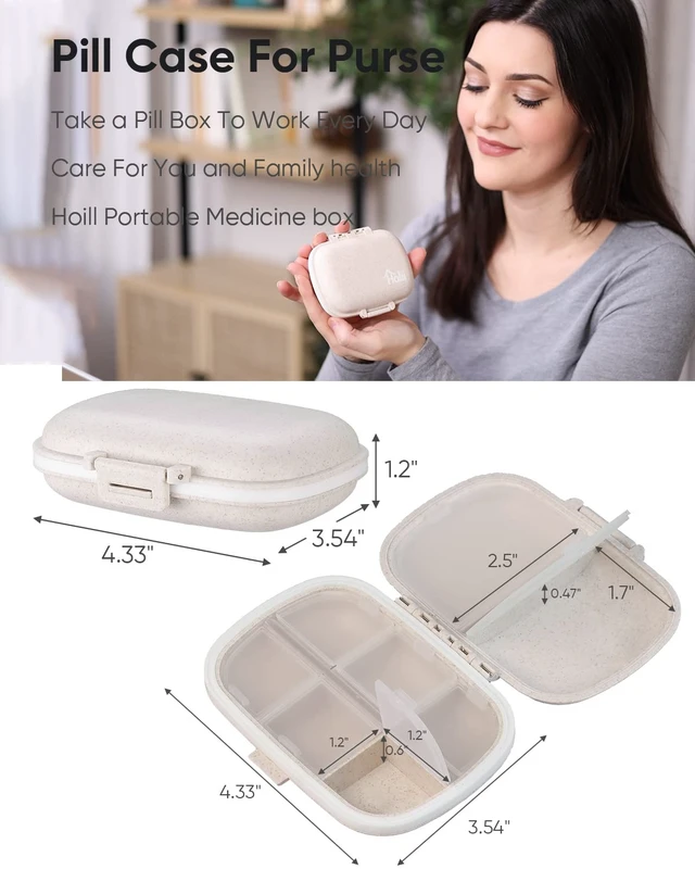 Alt view image 4 of 6 - Holii 8 Compartments Travel Pill Organizer, Portable Pill Case, Daily Pill Box for Pocket Purse (Khaki)