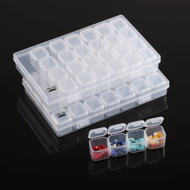 Main image of Mr. Pen Bead Storage Containers 28 Grids 2 Pack Clear White