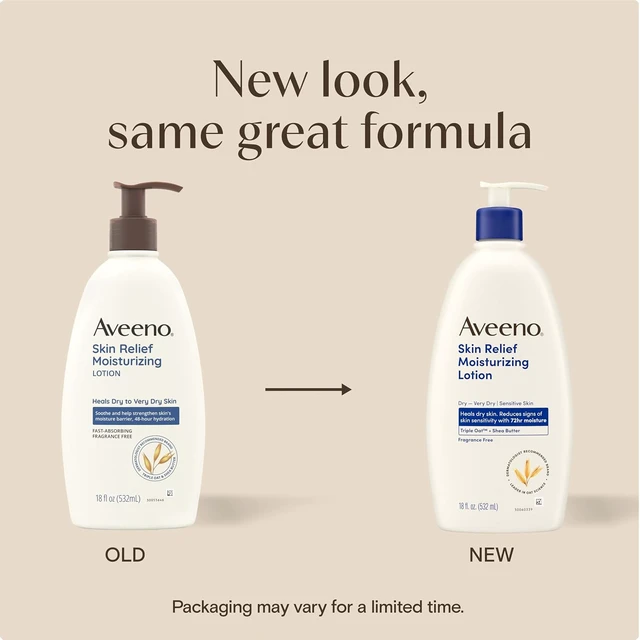 Alt view image 6 of 6 - Aveeno Skin Relief Moisturizing Body Lotion, 18 fl oz, Heals Very Dry Sensitive Skin, Fast Absorbing with Soothing Triple Oat Shea Butter, Fragrance Free, Non-Comedogenic