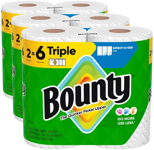 Main image of Bounty Select-A-Size Paper Towels White 6 Triple Rolls (18 Regular Rolls) 3 Packs of 2