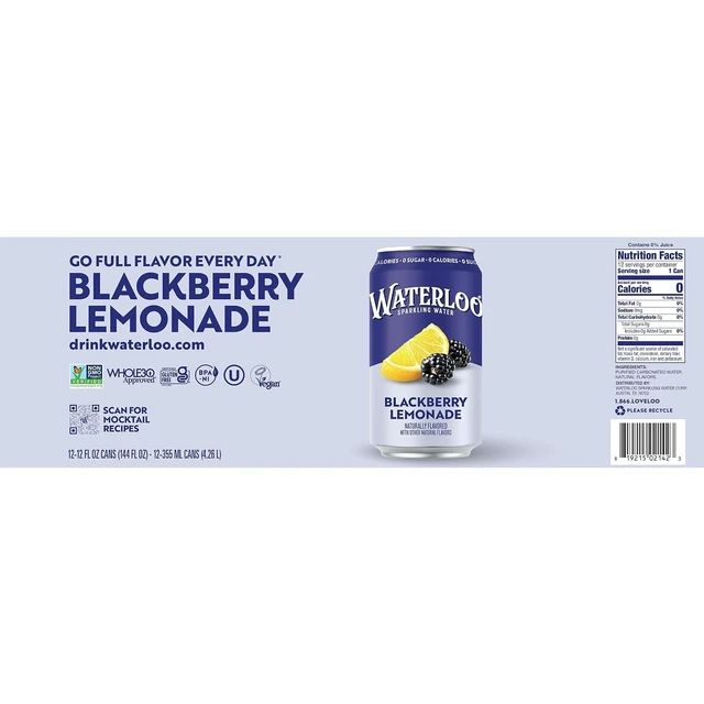 Alt view image 5 of 6 - Waterloo Sparkling Water Blackberry Lemonade, 12 Fl Oz Cans (Pack of 12)