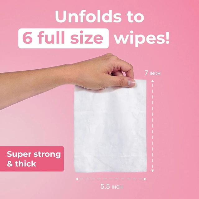 Alt view image 2 of 6 - Impossibly Compact Travel Flushable Wipes, 99.5% Water and Aloe, Safe for Sensitive Skin, Travel Essentials for Adults and Kids, Rose, 8 Pack 48 Wipes