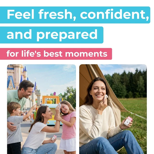 Alt view image 5 of 6 - Impossibly Compact Travel Flushable Wipes, 99.5% Water and Aloe, Safe for Sensitive Skin, Travel Essentials for Adults and Kids, Rose, 8 Pack 48 Wipes