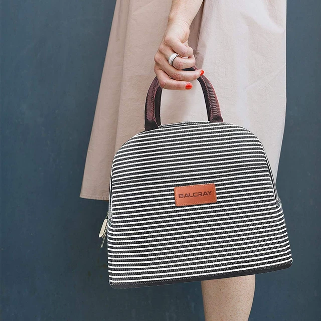 Alt view image 6 of 6 - BALORAY Lunch Bag for Women Men Adult, Black White Stripes, M