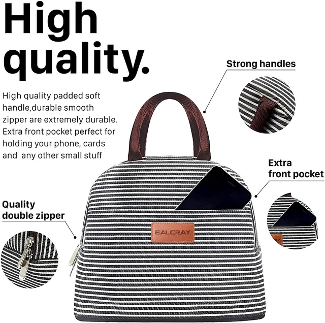 Alt view image 3 of 6 - BALORAY Lunch Bag for Women Men Adult, Black White Stripes, M