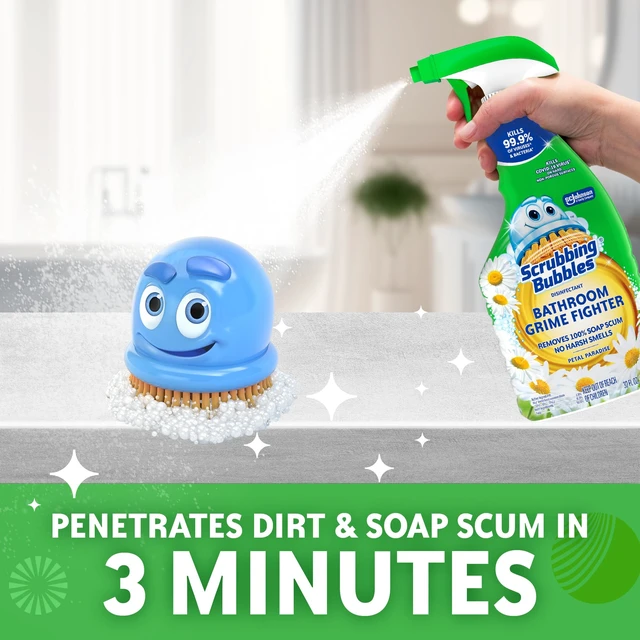 Alt view image 4 of 7 - Scrubbing Bubbles Bathroom and Shower Cleaner Disinfectant Spray, Foaming Action Grime Fighter, Petal Paradise Scent, 32oz