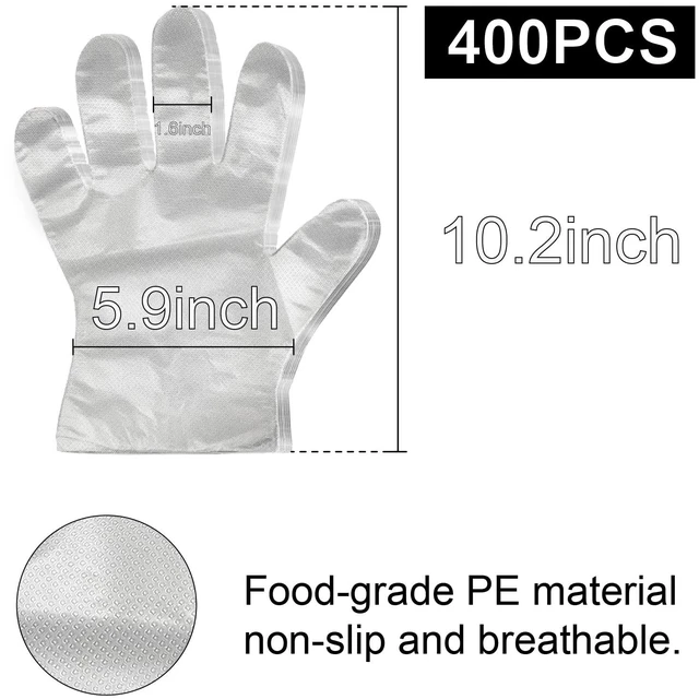 Alt view image 7 of 7 - 400PCS Disposable Plastic Gloves, Latex-Free, Powder-Free, Food Safe, Household, One Size Fits Most, Clear, for Cooking, Food Service, Cleaning, Food Handling