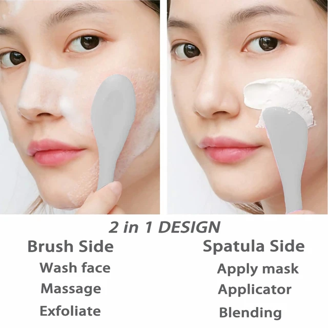Alt view image 4 of 7 - 2Pcs Double-End Silicone Face Mask Brush and Scrubber, Soft Mask Applicator Tool for Facial Mud, Cleansing Brushes for Makeup Skincare Removal, Grey and Purple