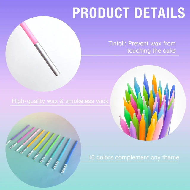 Alt view image 6 of 7 - 40-Count Rainbow Birthday Candles, 5.5" Tall Thin