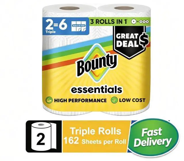 Main image of Bounty Essentials Paper Towels Select-A-Size, 2 Triple Rolls, White, 162 Sheets Per Roll