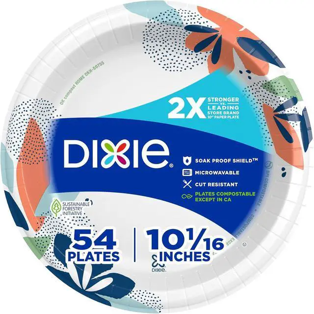 Alt view image 2 of 6 - Dixie Large Paper Plates, 10 Inch, 54 Count, 2X Stronger, Microwave-Safe, Soak-Proof, Cut Resistant, Disposable Plates For Everyday Breakfast, Lunch, & Dinner Meals