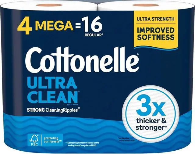 Alt view image 4 of 7 - Cottonelle Ultra Clean Toilet Paper, 4 Mega Rolls = 16 Regular Rolls, Packaging May Vary