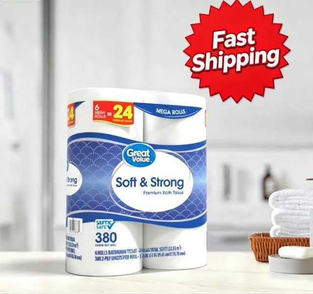 Main image of Great Value Soft & Strong Premium Toilet Paper, 6 Mega Rolls, 380 Sheets per Roll