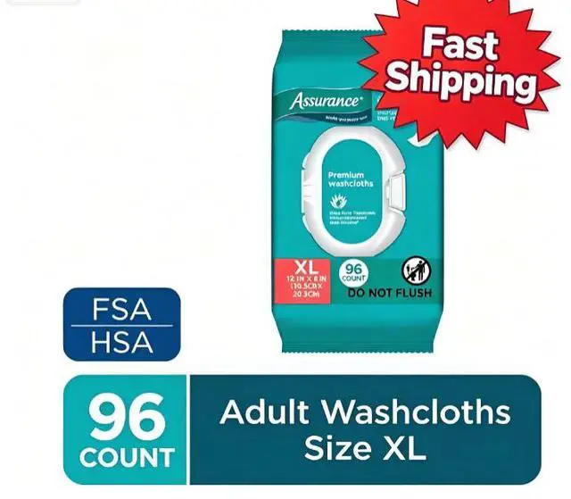 Main image of Assurance Disposable and Pre-Moistened Premium Extra Large Washcloths for Adults, 96 Count