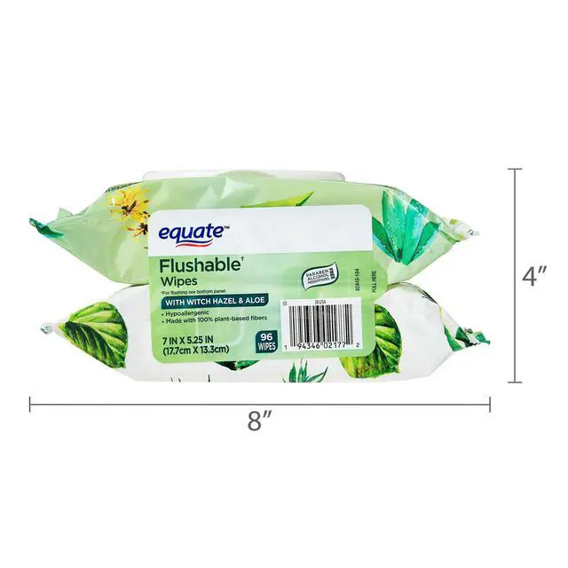 Alt view image 4 of 7 - Equate Flushable Wet Wipes, Witch Hazel & Aloe, 96 Wipes, 2 Pack