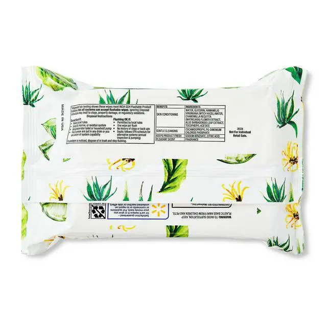 Alt view image 7 of 7 - Equate Flushable Wet Wipes, Witch Hazel & Aloe, 96 Wipes, 2 Pack