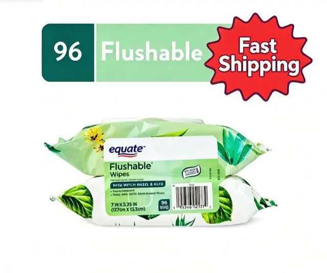 Main image of Equate Flushable Wet Wipes, Witch Hazel & Aloe, 96 Wipes, 2 Pack