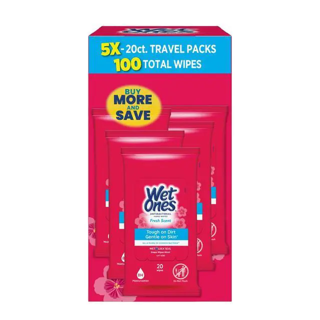 Alt view image 4 of 5 - Wet Ones Antibacterial Hand Wipes, Fresh Scent, 20 Each (5 Pack)