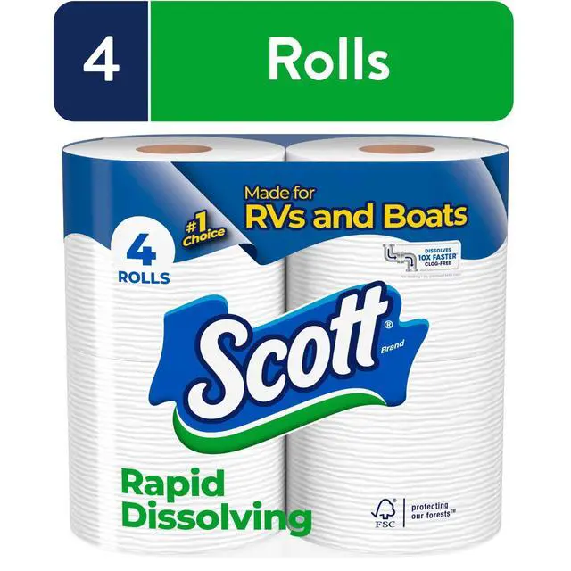 Alt view image 3 of 6 - Scott Rapid-Dissolving Toilet Paper for RVs & Boats, 4 Double Rolls
