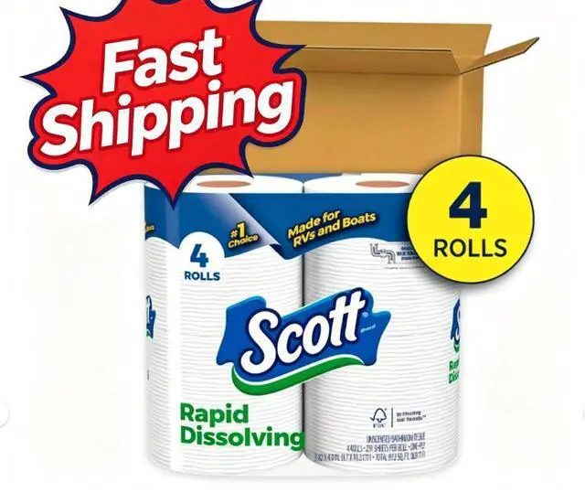 Main image of Scott Rapid-Dissolving Toilet Paper for RVs & Boats, 4 Double Rolls