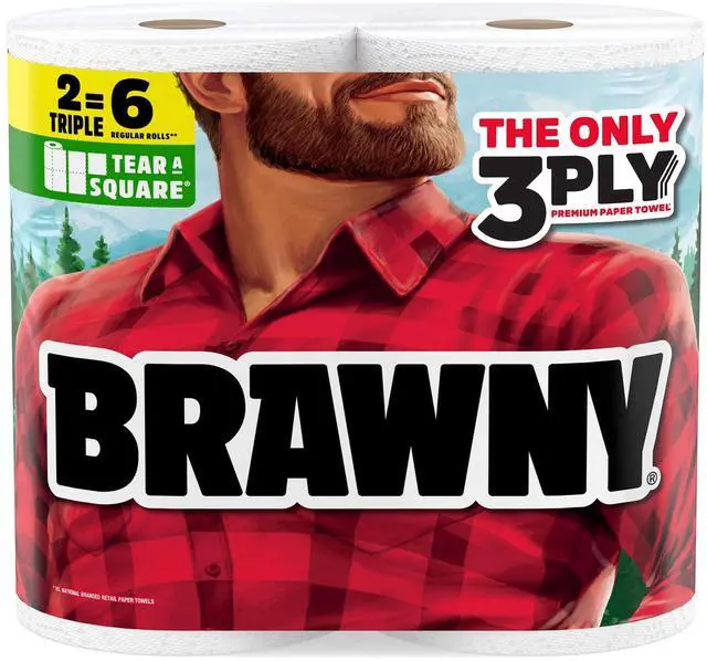 Alt view image 2 of 7 - Brawny Tear-A-Square 3-Ply Paper Towels, 2 Triple Rolls, 114 Sheets per Roll
