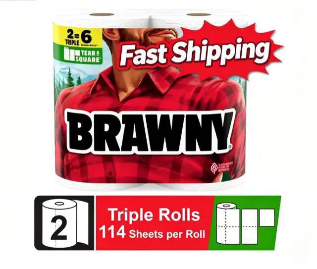 Main image of Brawny Tear-A-Square 3-Ply Paper Towels, 2 Triple Rolls, 114 Sheets per Roll