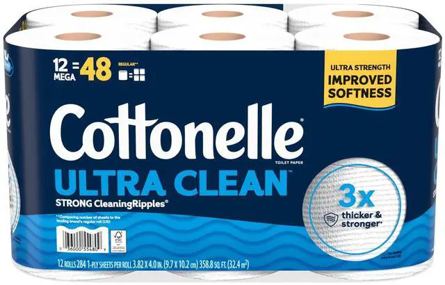 Alt view image 7 of 7 - Cottonelle Ultra Clean Toilet Paper, Strong Toilet Tissue, 12 Mega Rolls