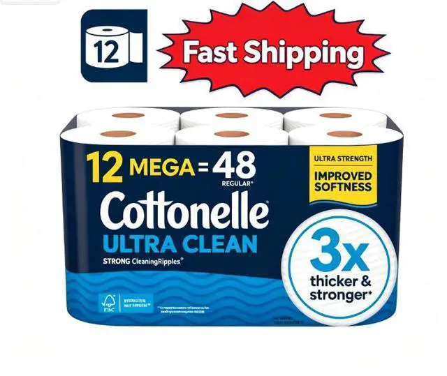Main image of Cottonelle Ultra Clean Toilet Paper, Strong Toilet Tissue, 12 Mega Rolls