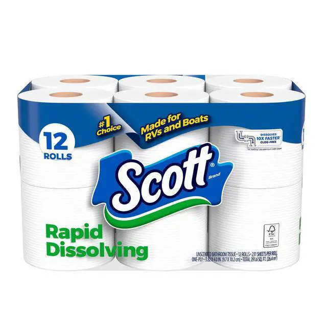 Alt view image 3 of 6 - Scott Rapid-Dissolving Toilet Paper for RVs & Boats, 12 Double Rolls