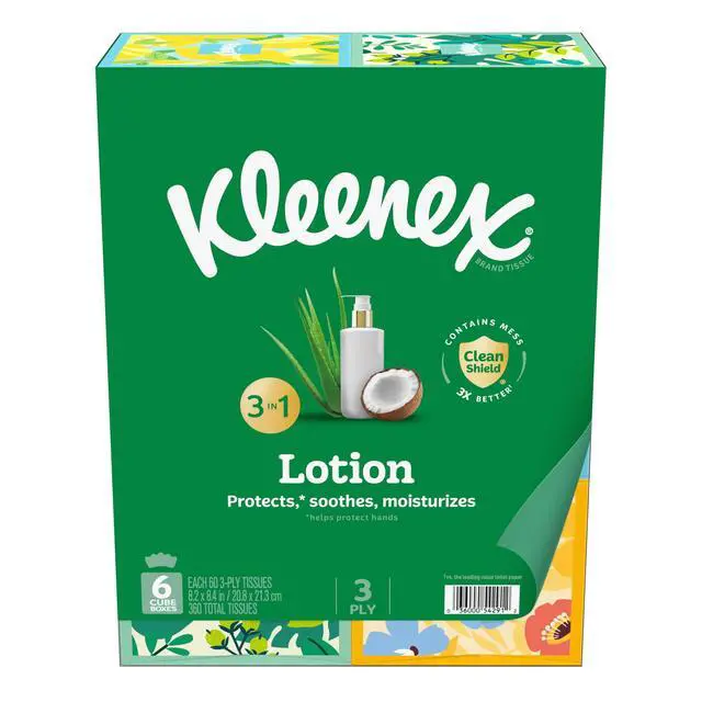 Alt view image 7 of 7 - Kleenex Lotion with Coconut Oil 3-Ply Cube Box Facial Tissues, 6 Pack (360 Total Tissues)