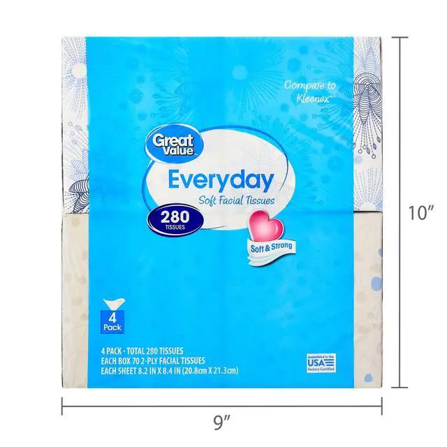 Alt view image 2 of 6 - Great Value Everyday Soft Tissues, 4 Cubes, 70 Tissues per Cube, 2-Ply