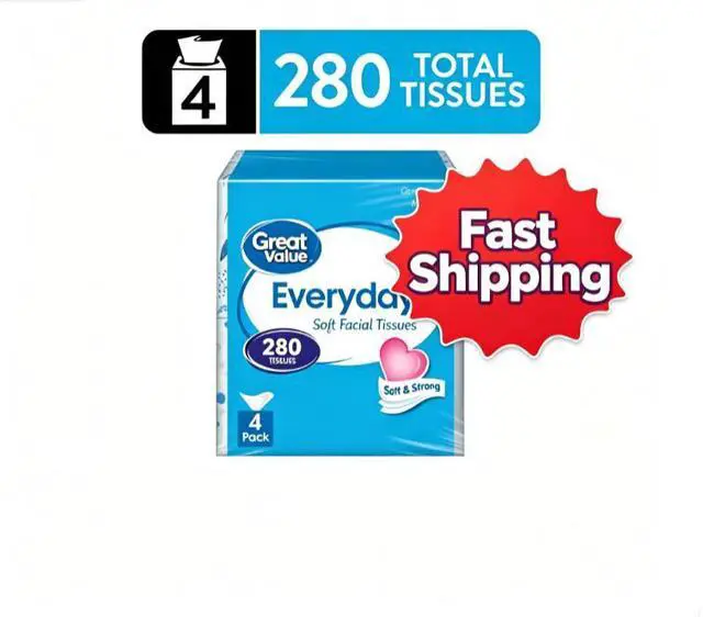 Main image of Great Value Everyday Soft Tissues, 4 Cubes, 70 Tissues per Cube, 2-Ply