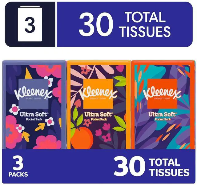 Alt view image 6 of 7 - (3 pack) Kleenex On-The-Go 3-Ply Facial Tissues, 3 Pack (30 Total Tissues)