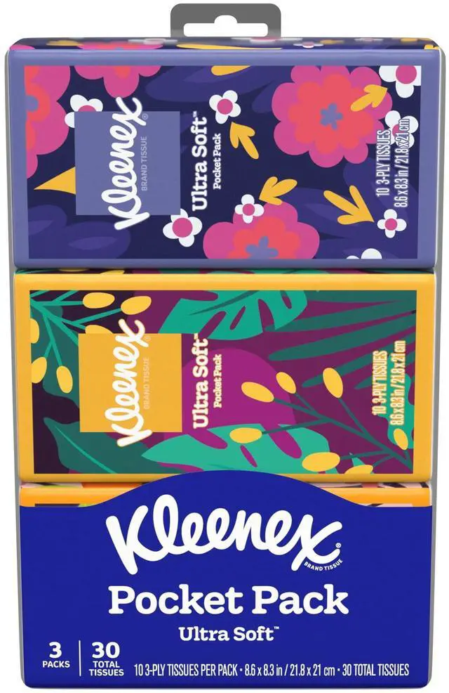 Alt view image 7 of 7 - (3 pack) Kleenex On-The-Go 3-Ply Facial Tissues, 3 Pack (30 Total Tissues)