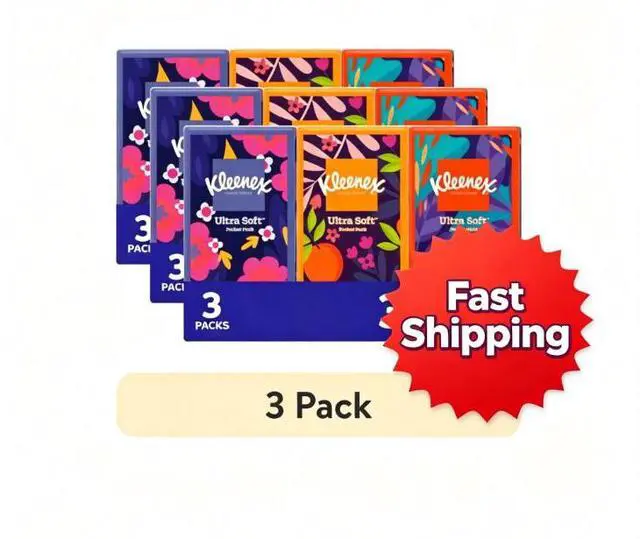 Main image of (3 pack) Kleenex On-The-Go 3-Ply Facial Tissues, 3 Pack (30 Total Tissues)