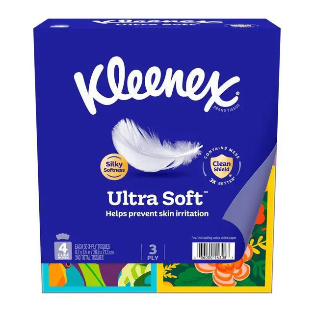 Alt view image 6 of 6 - Kleenex Ultra Soft 3-Ply Cube Box Facial Tissues, 4 Pack (240 Total Tissues)