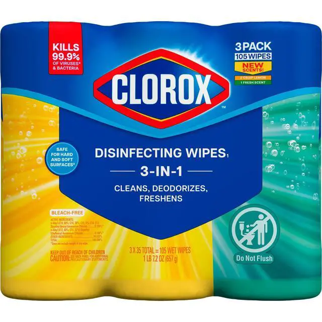 Alt view image 4 of 7 - Clorox Disinfecting Cleaning Wipes Variety Pack, Bleach Free, Fresh Scent and Crisp Lemon, 35 Count Each, Pack of 3