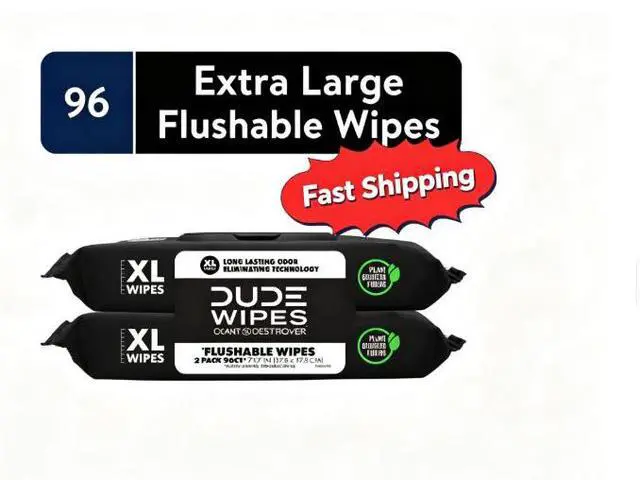 Main image of DUDE Wipes Odor Destroyer Flushable Wipes, XL Wet Wipes, Deodorizing with Clean Scent, 48 Count, 2 Pack