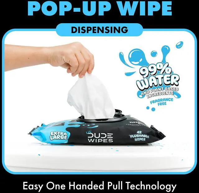 Alt view image 2 of 7 - LiL' DUDE Flushable Wipes, Extra Large Fragrance Free Wet Wipes, 126 Count, 3 Pack