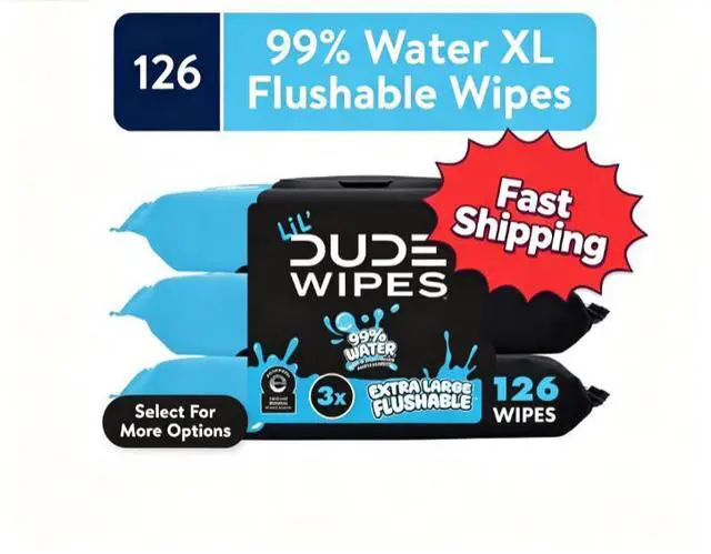 Main image of LiL' DUDE Flushable Wipes, Extra Large Fragrance Free Wet Wipes, 126 Count, 3 Pack