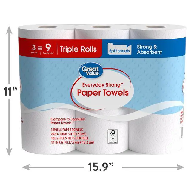 Alt view image 5 of 7 - Great Value Everyday Strong Paper Towels, 3 Triple Rolls