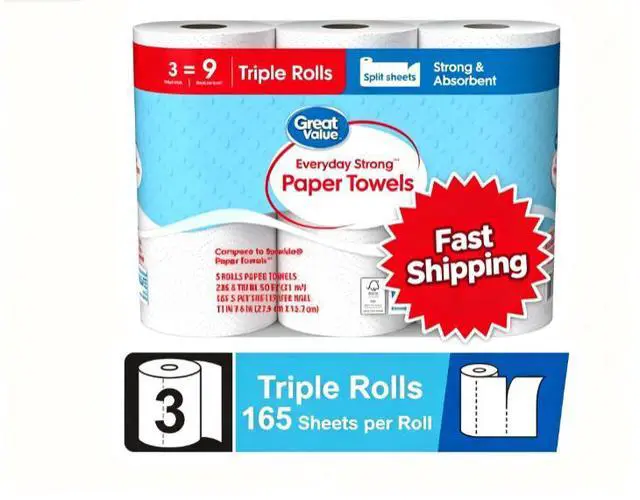 Main image of Great Value Everyday Strong Paper Towels, 3 Triple Rolls
